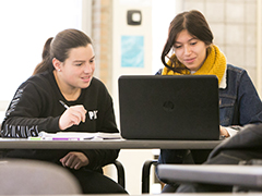 SEU Business Students looking at a laptop