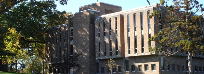 Mahoney Library building in summer.